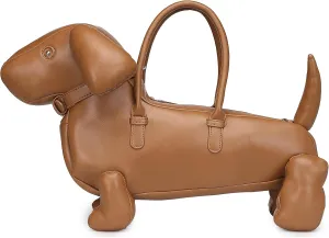 Women Fun Dog Shaped Crossbody Shoulder Bag Handbag PU Leather Unique Novelty Dog Shaped Purse