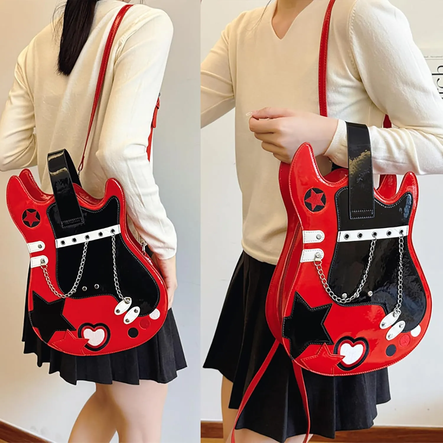 Women Guitar Shaped Backpack Unique Crossbody Shoulder Bag PU Leather Novelty Guitar Purse