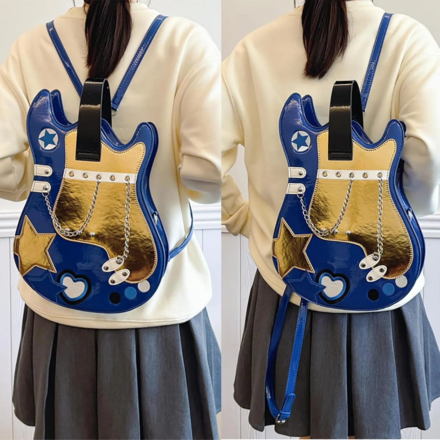 Women Guitar Shaped Backpack Unique Crossbody Shoulder Bag PU Leather Novelty Guitar Purse
