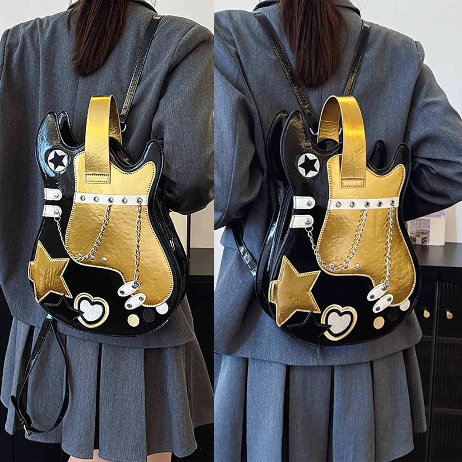 Women Guitar Shaped Backpack Unique Crossbody Shoulder Bag PU Leather Novelty Guitar Purse