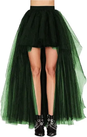 Women Long Overlay Tulle Skirt Sex Slide High Low Party Overskirt