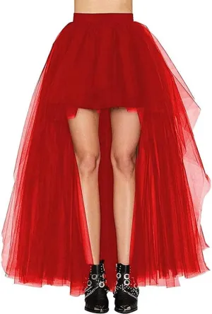 Women Long Overlay Tulle Skirt Sex Slide High Low Party Overskirt