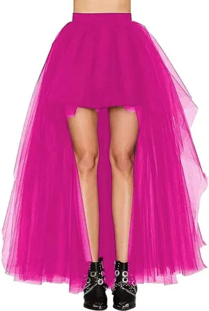 Women Long Overlay Tulle Skirt Sex Slide High Low Party Overskirt