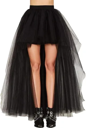 Women Long Overlay Tulle Skirt Sex Slide High Low Party Overskirt