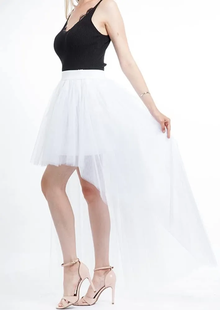Women Long Overlay Tulle Skirt Sex Slide High Low Party Overskirt