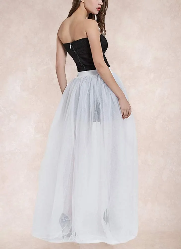 Women Long Overlay Tulle Skirt Sex Slide Princess Party Overskirt