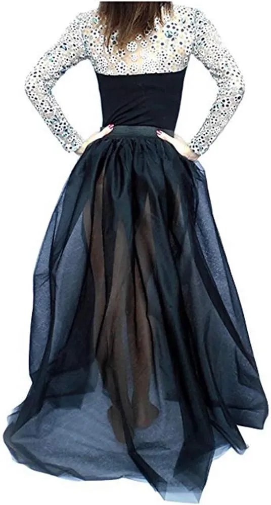 Women Long Overlay Tulle Skirt Sex Slide Princess Party Overskirt