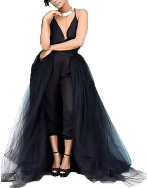 Women Long Overlay Tulle Skirt Sex Slide Princess Party Overskirt