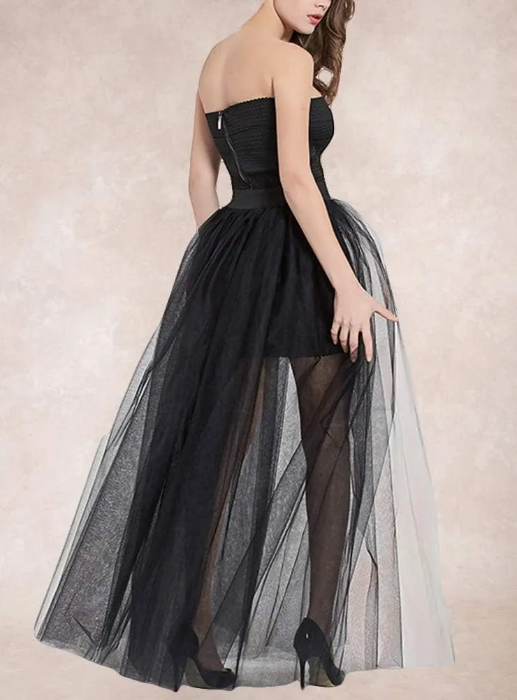 Women Long Overlay Tulle Skirt Sex Slide Princess Party Overskirt
