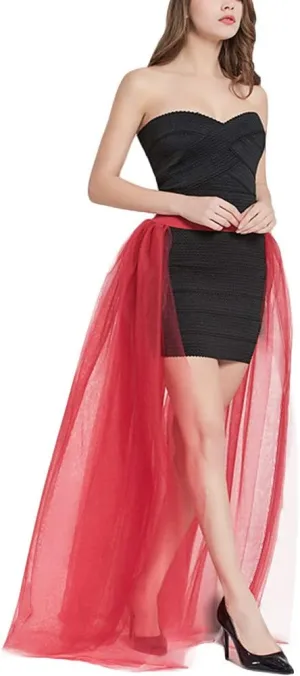 Women Long Overlay Tulle Skirt Sex Slide Princess Party Overskirt