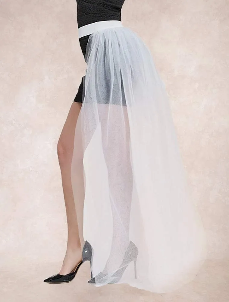 Women Long Overlay Tulle Skirt Sex Slide Princess Party Overskirt