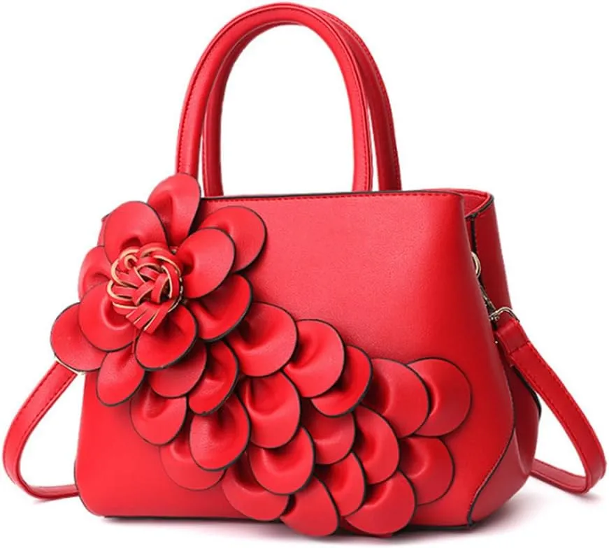 Women Petal Top Handle Handbag Purse PU Zipper Satchel Crossbody Shoulder Bag Tote Black