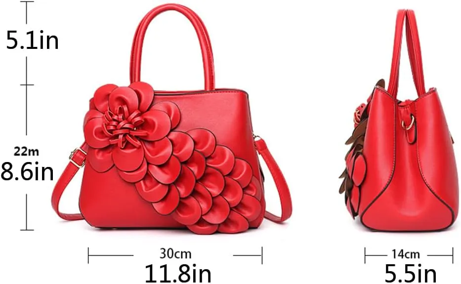 Women Petal Top Handle Handbag Purse PU Zipper Satchel Crossbody Shoulder Bag Tote Black