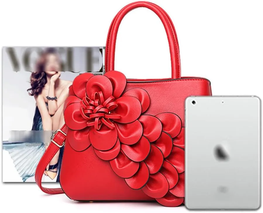 Women Petal Top Handle Handbag Purse PU Zipper Satchel Crossbody Shoulder Bag Tote Black