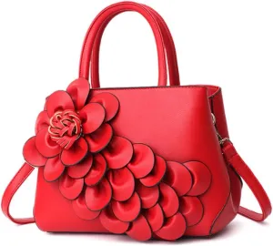Women Petal Top Handle Handbag Purse PU Zipper Satchel Crossbody Shoulder Bag Tote Black
