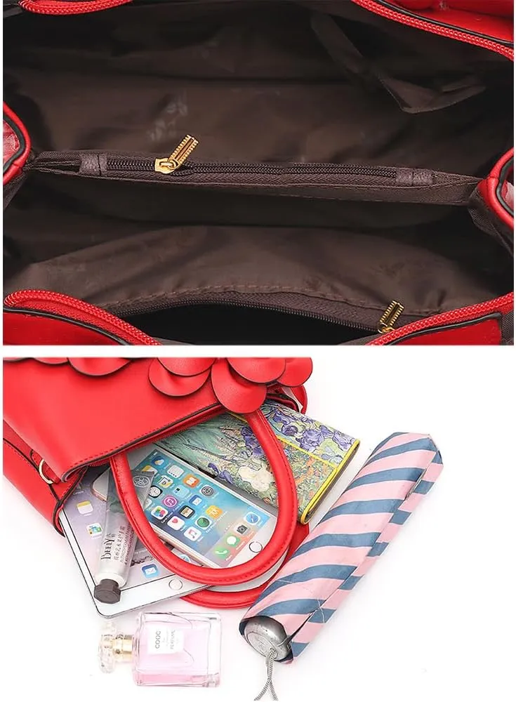 Women Petal Top Handle Handbag Purse PU Zipper Satchel Crossbody Shoulder Bag Tote Black