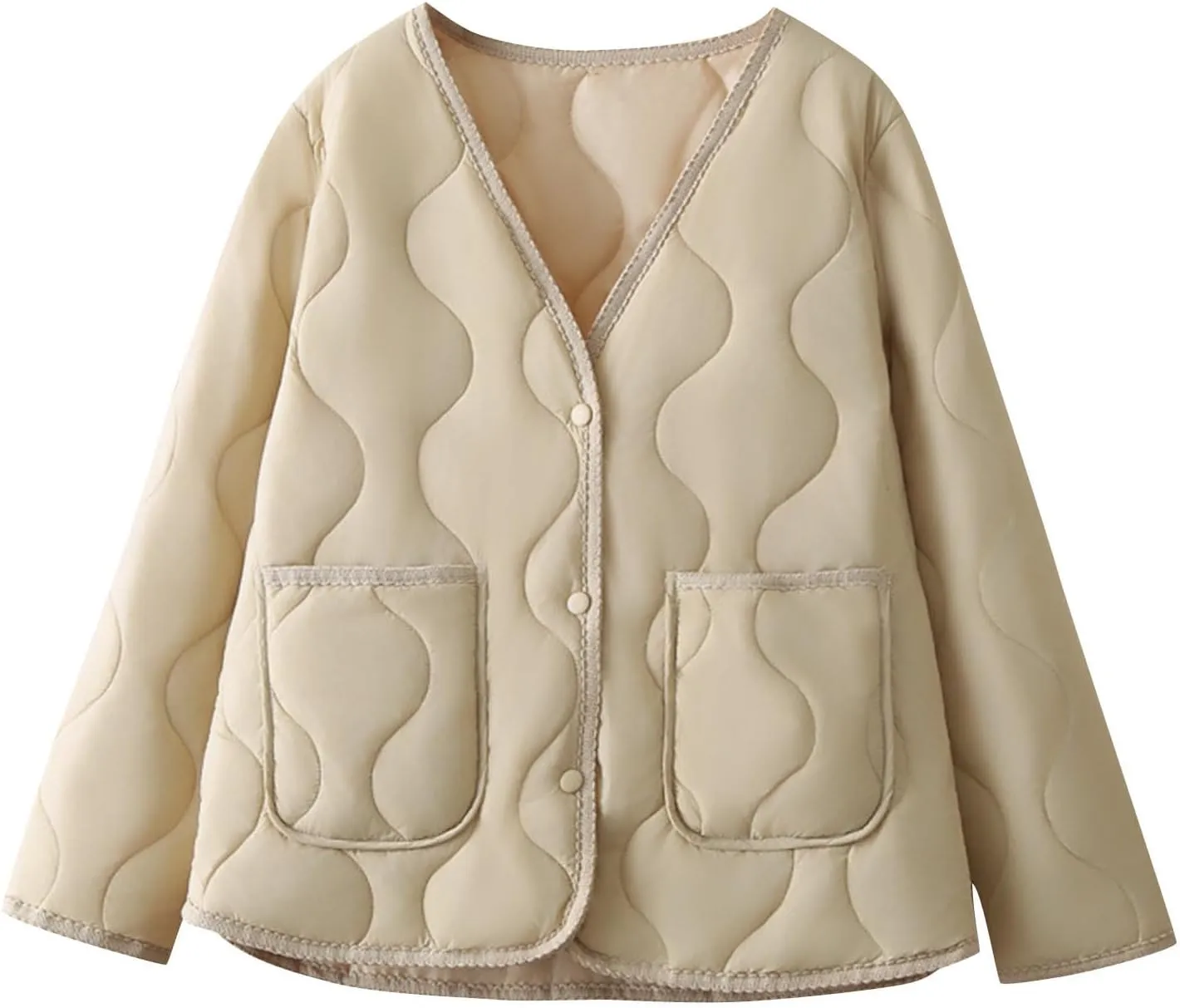 Women Quilted Jacket Long Sleeve Lightweight Winter Coats Button Fashion Baggy Puffer Jacket with Pockets
