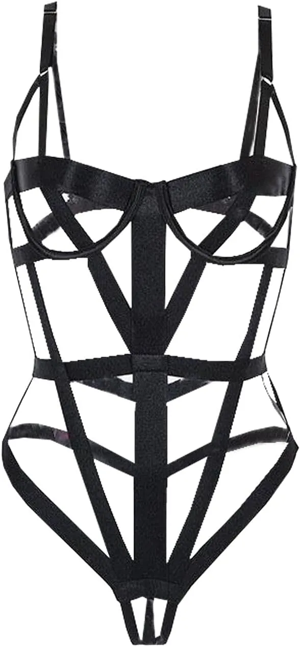 Women Sexy Body Cage Criss Cross Strappy Bodysuit No Rims Body Harness Back Straps Lingerie