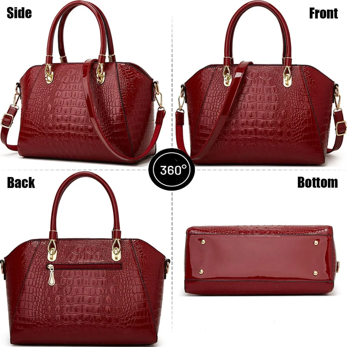 Women Shiny Patent Leather Handbags and Purses Crocodile Pattern Shoulder Bag Fashion Satchel Top Handle Tote Wallet