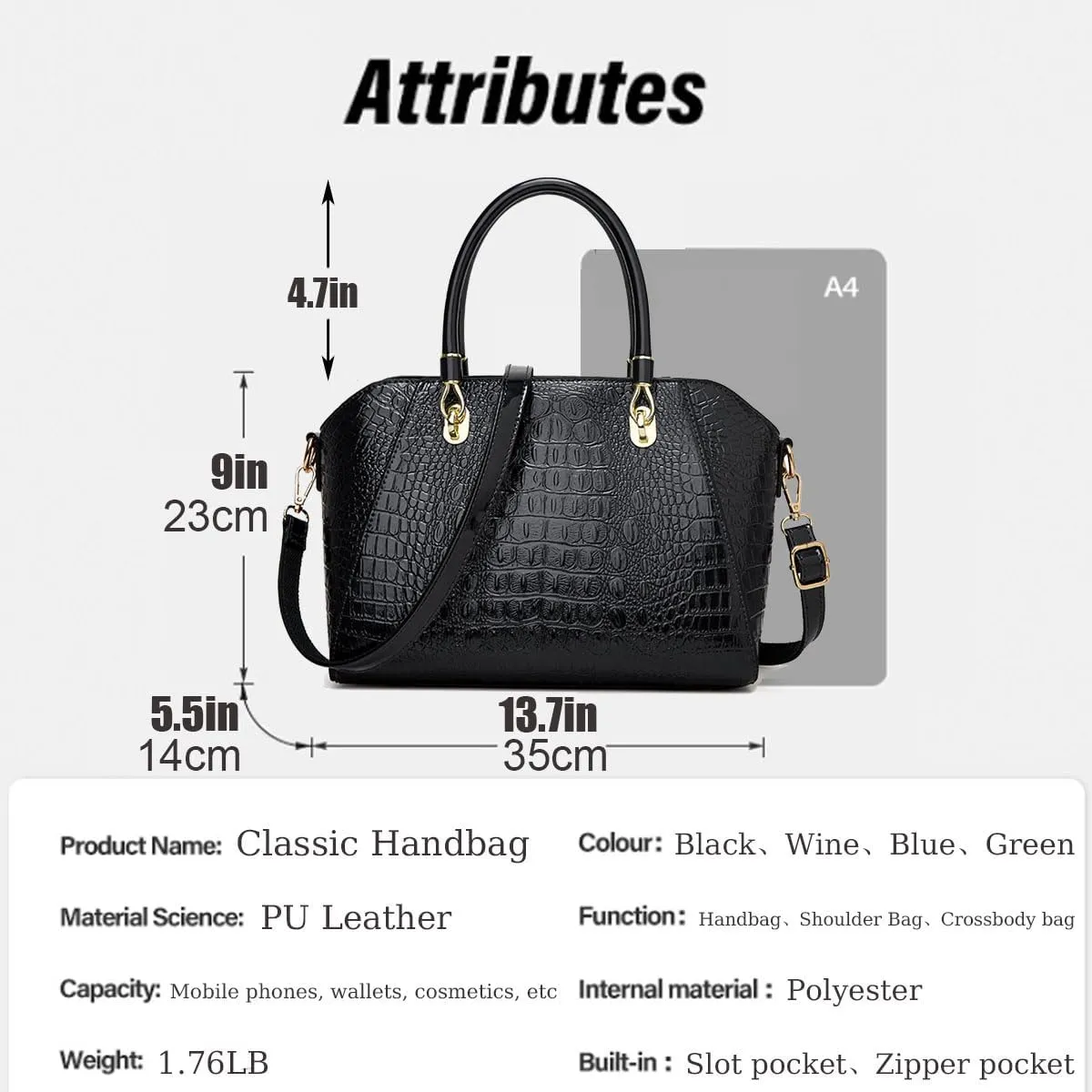 Women Shiny Patent Leather Handbags and Purses Crocodile Pattern Shoulder Bag Fashion Satchel Top Handle Tote Wallet