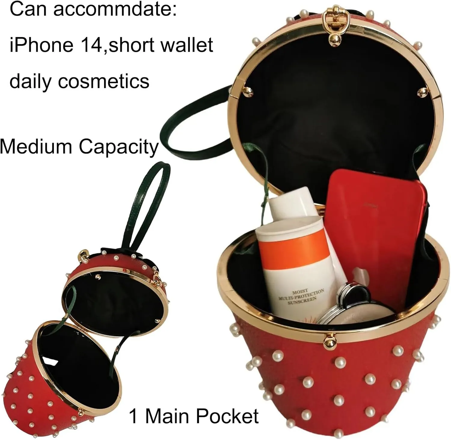 Women Strawberry Shaped Handbag Crossbody Shoulder Bag PU Leather Unique Novelty Strawberry Purse