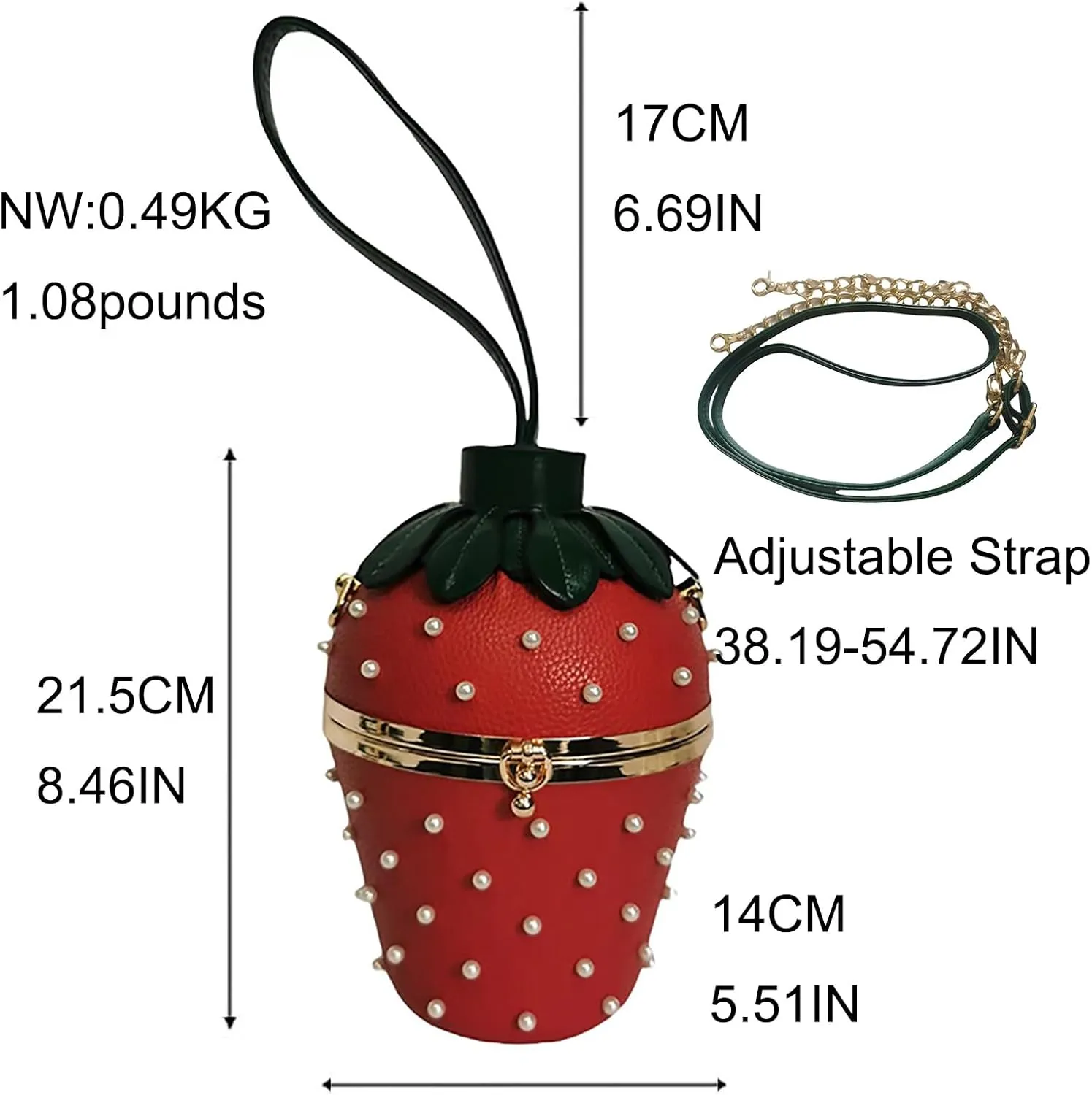 Women Strawberry Shaped Handbag Crossbody Shoulder Bag PU Leather Unique Novelty Strawberry Purse