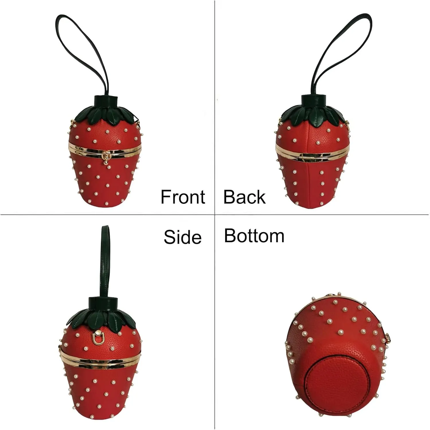 Women Strawberry Shaped Handbag Crossbody Shoulder Bag PU Leather Unique Novelty Strawberry Purse