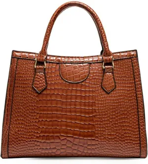 Women Tote Handbag Crocodile Pattern Shoulder Bag Faux Leather Retro Satchel Purse
