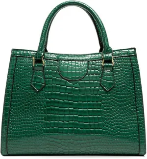 Women Tote Handbag Crocodile Pattern Shoulder Bag Faux Leather Retro Satchel Purse