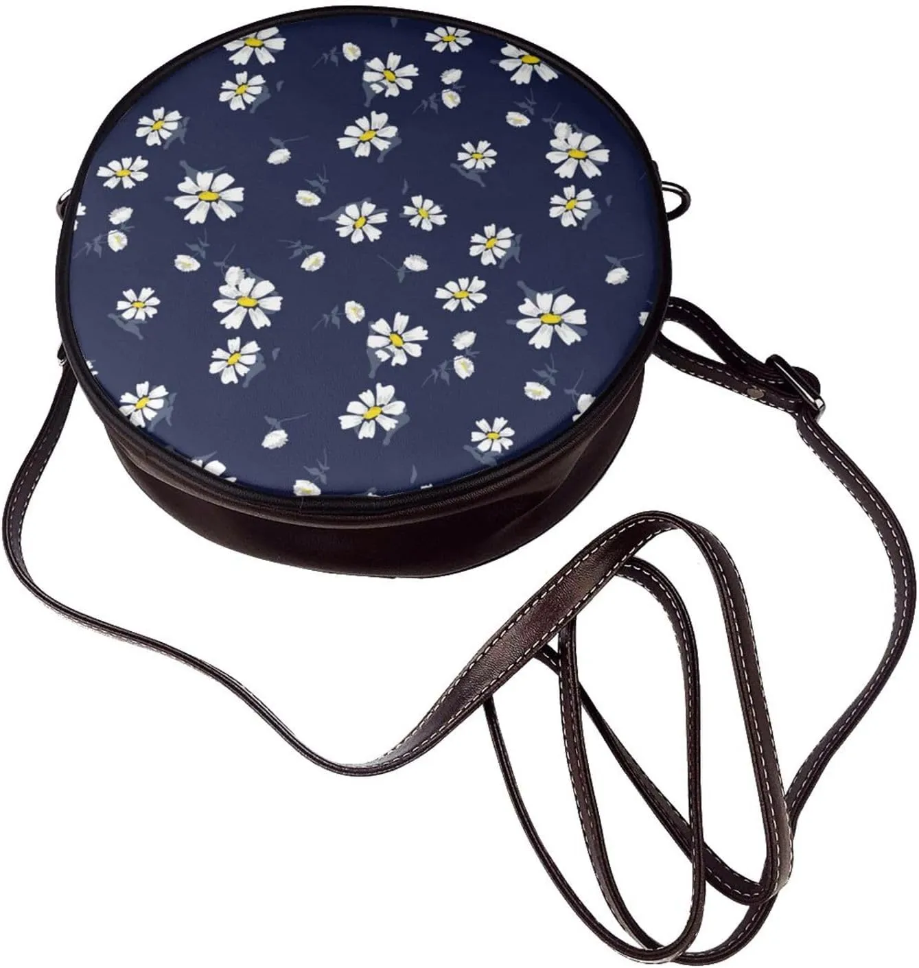 Women Vintage Style Faux Leather Crossbody Shoulder Bag, Ladies Purse Satchel Bag Circle Crossbody Bags for Women