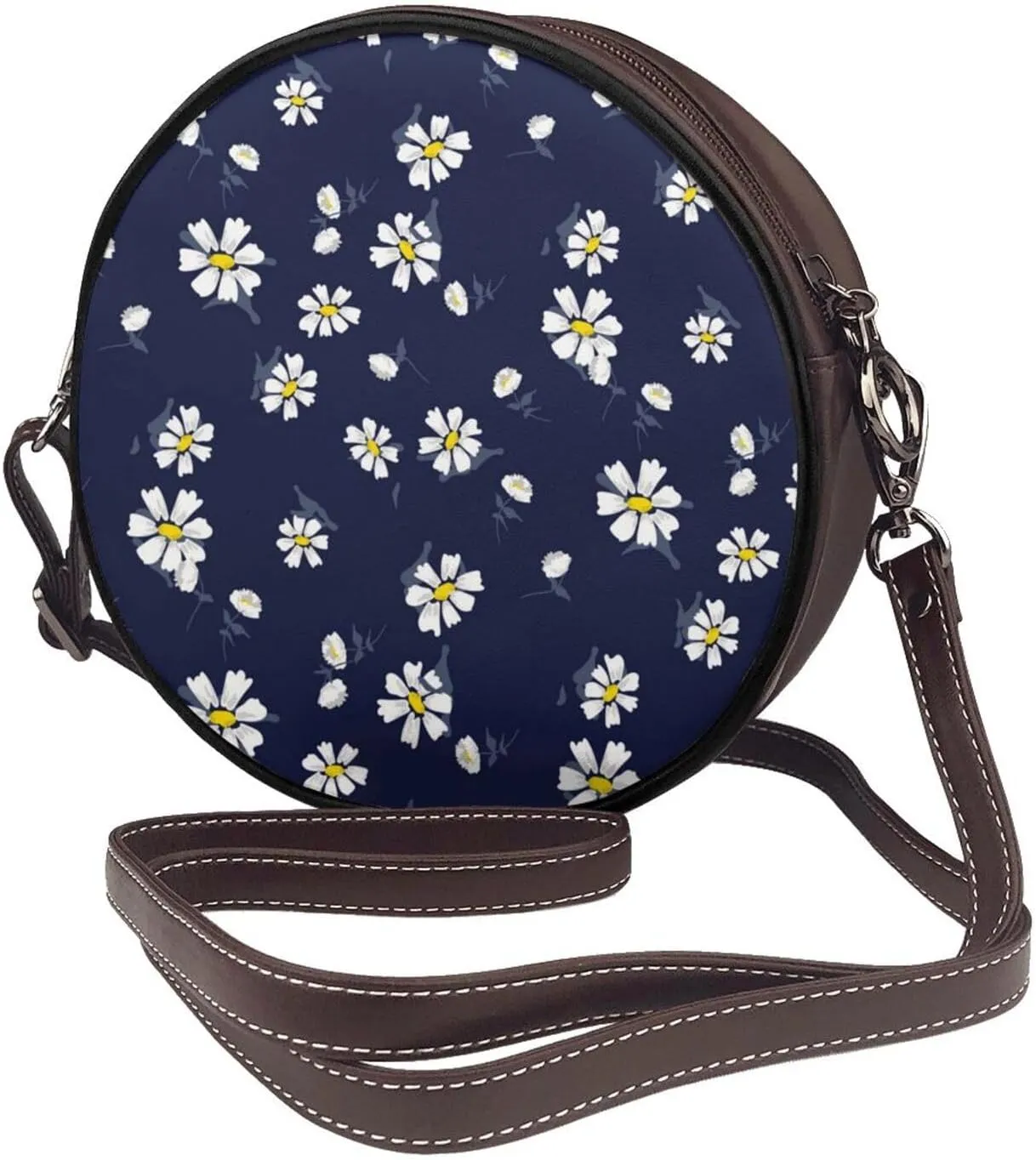 Women Vintage Style Faux Leather Crossbody Shoulder Bag, Ladies Purse Satchel Bag Circle Crossbody Bags for Women