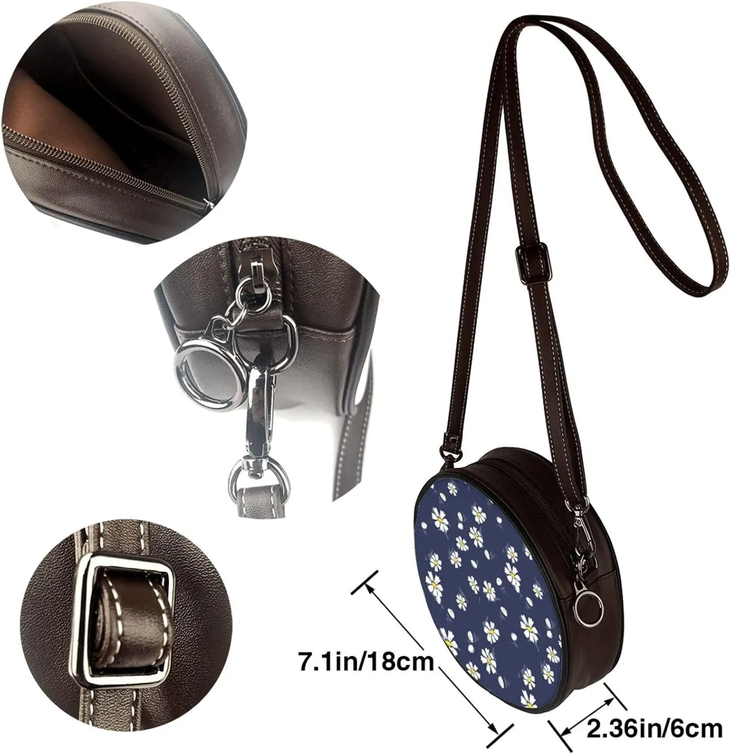 Women Vintage Style Faux Leather Crossbody Shoulder Bag, Ladies Purse Satchel Bag Circle Crossbody Bags for Women