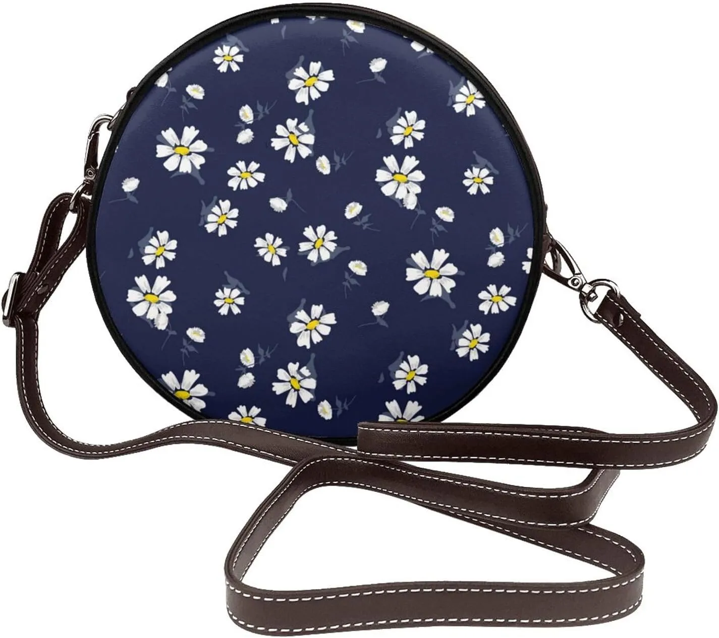 Women Vintage Style Faux Leather Crossbody Shoulder Bag, Ladies Purse Satchel Bag Circle Crossbody Bags for Women