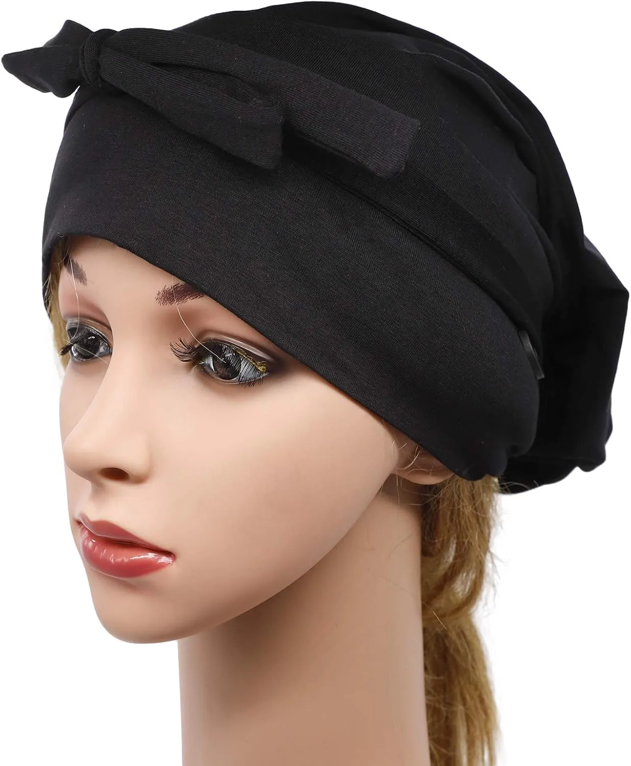 Women Working Caps Knit Work Hat with Button Ponytail Hat Stripes and Solid Colors Handmade