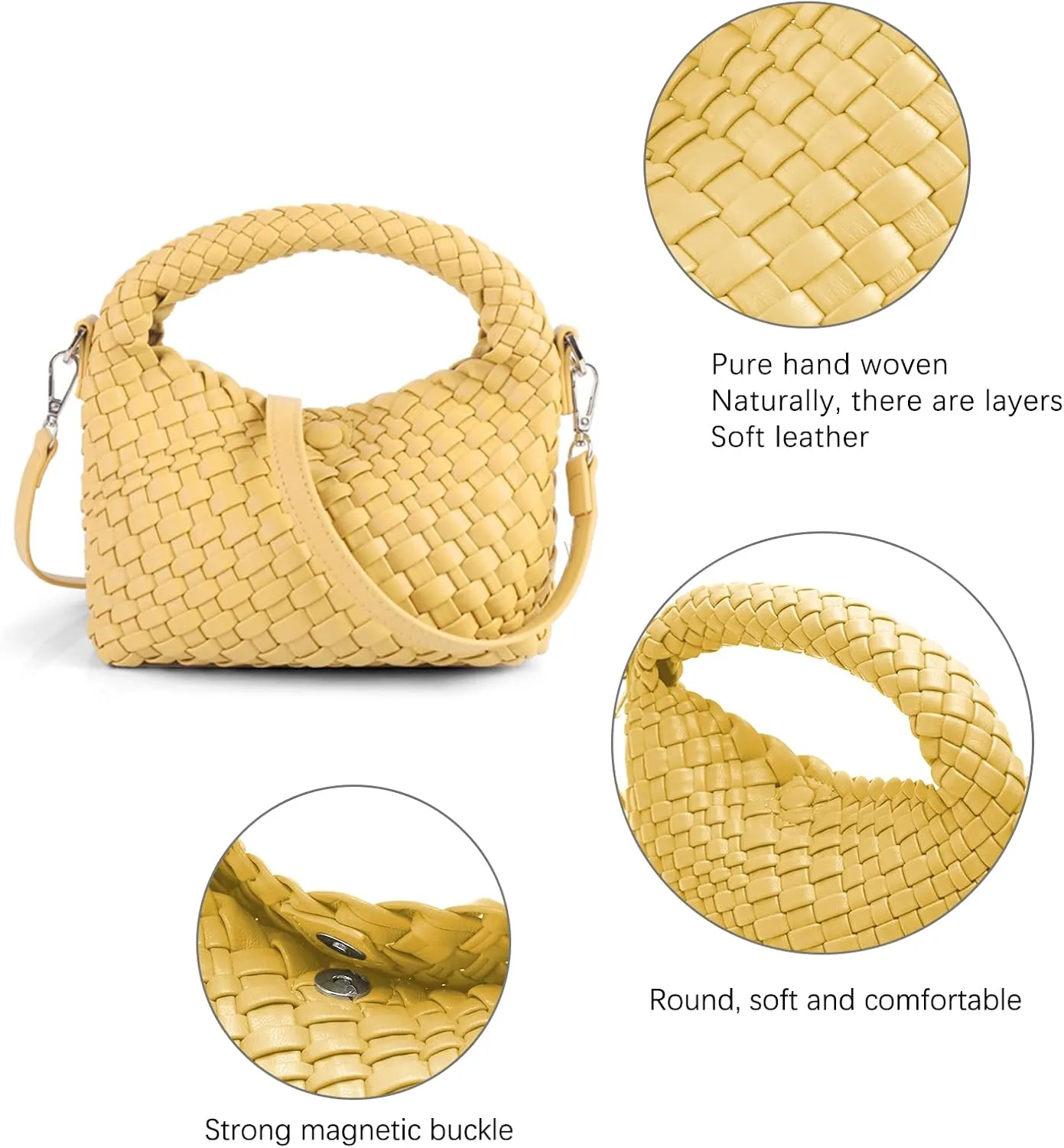 Women Woven Tote Small Crossbody Bag, Weave Quilted Purse Square Shoulder Bag Woven Handbag with Detachable Strap