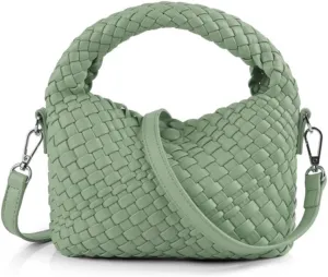 Women Woven Tote Small Crossbody Bag, Weave Quilted Purse Square Shoulder Bag Woven Handbag with Detachable Strap