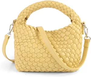 Women Woven Tote Small Crossbody Bag, Weave Quilted Purse Square Shoulder Bag Woven Handbag with Detachable Strap