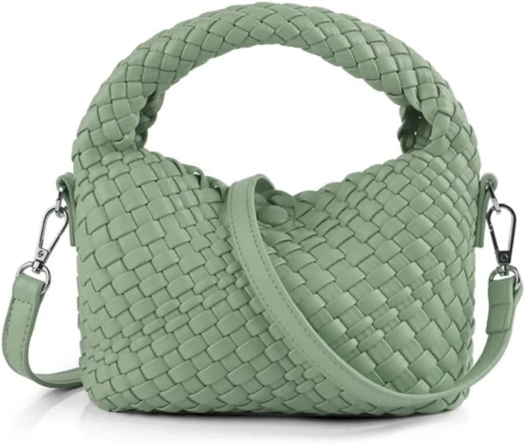 Women Woven Tote Small Crossbody Bag, Weave Quilted Purse Square Shoulder Bag Woven Handbag with Detachable Strap