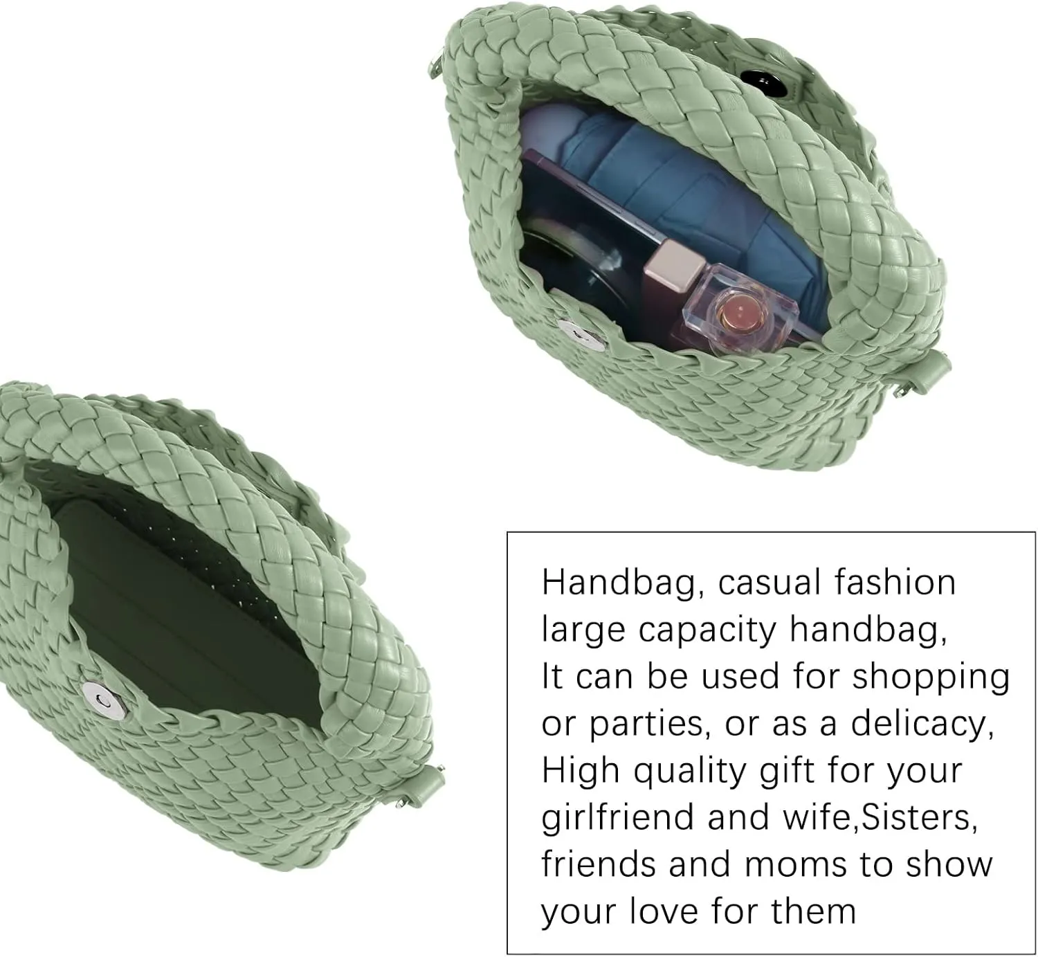 Women Woven Tote Small Crossbody Bag, Weave Quilted Purse Square Shoulder Bag Woven Handbag with Detachable Strap