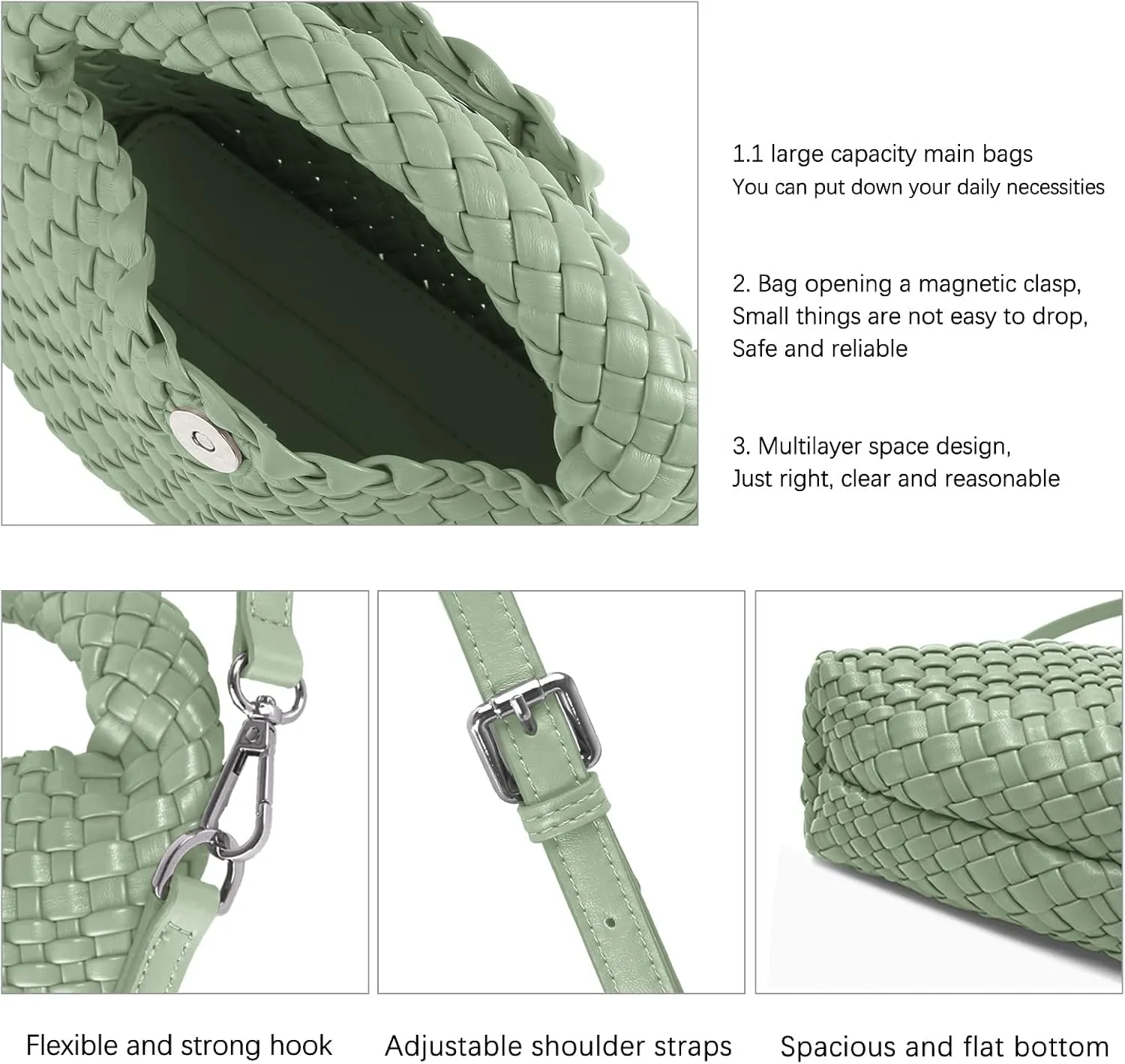 Women Woven Tote Small Crossbody Bag, Weave Quilted Purse Square Shoulder Bag Woven Handbag with Detachable Strap