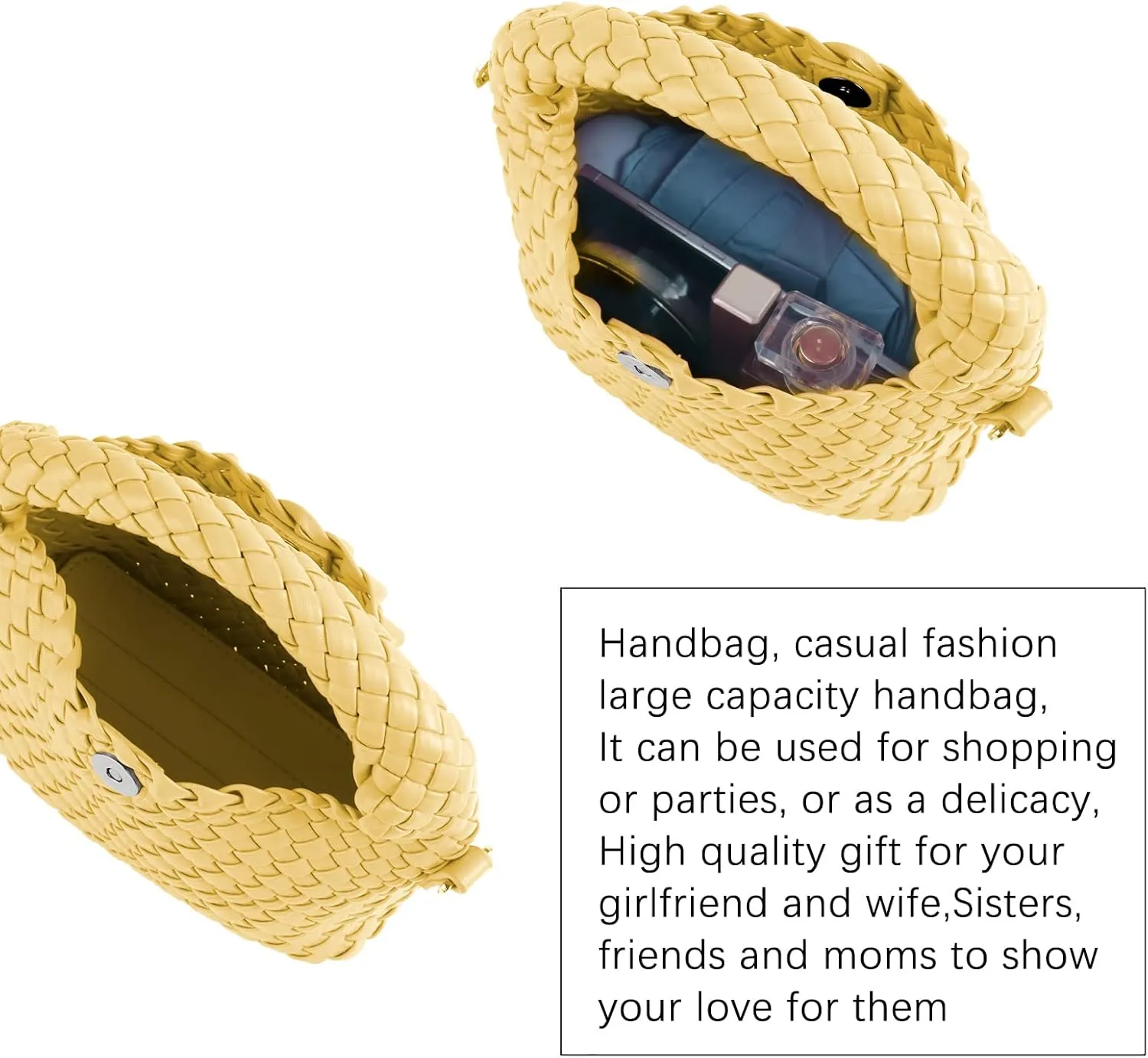 Women Woven Tote Small Crossbody Bag, Weave Quilted Purse Square Shoulder Bag Woven Handbag with Detachable Strap