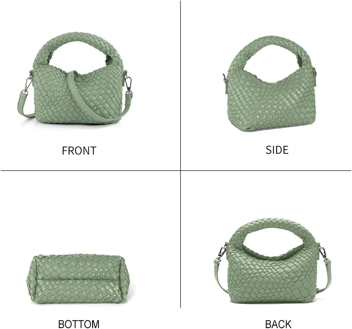 Women Woven Tote Small Crossbody Bag, Weave Quilted Purse Square Shoulder Bag Woven Handbag with Detachable Strap