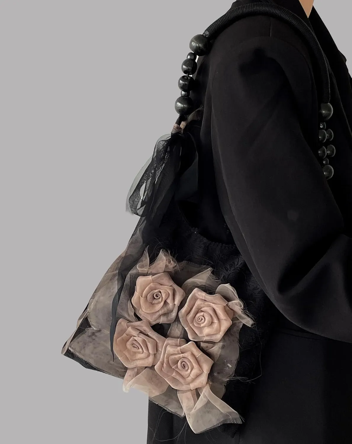Women's 3D Flower Hobo Purse Lightweight Lace Tie Pleated Boho Shoulder Hobo Bags for Daily Party Vacation,Black,One Size