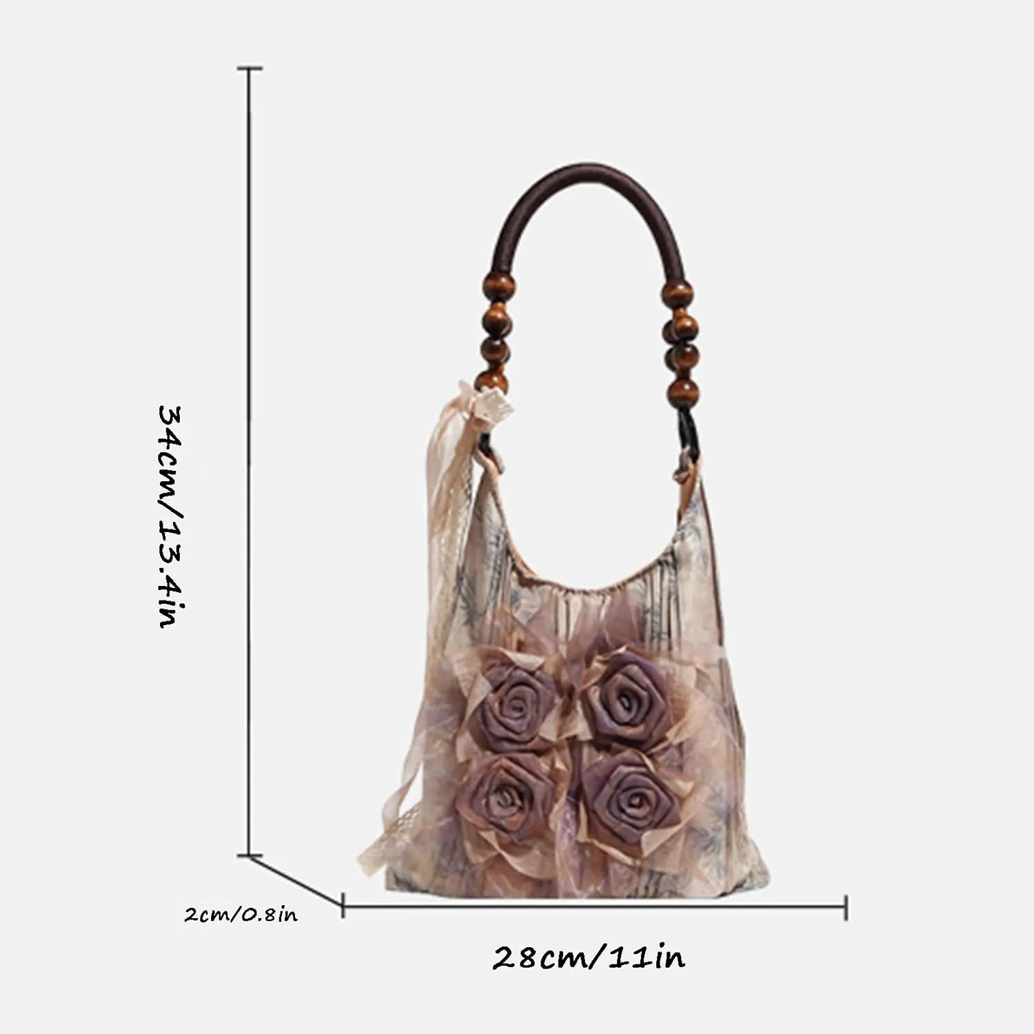 Women's 3D Flower Hobo Purse Lightweight Lace Tie Pleated Boho Shoulder Hobo Bags for Daily Party Vacation,Black,One Size