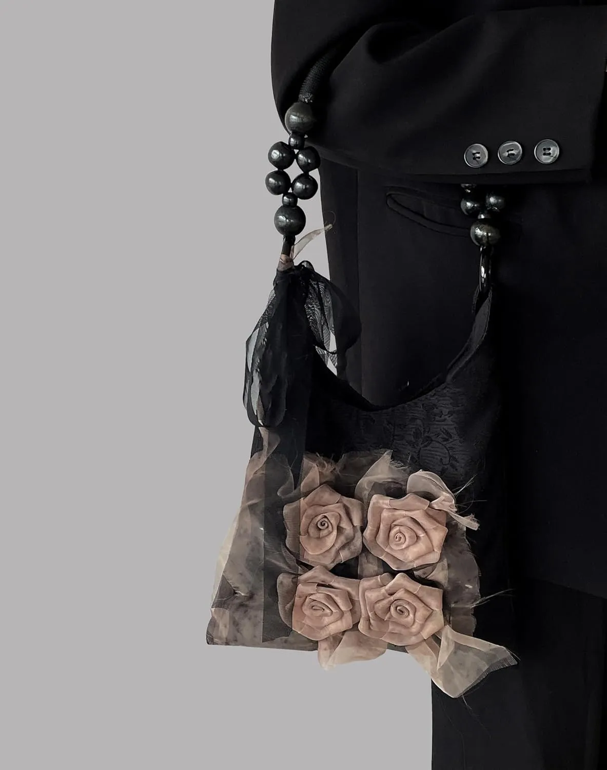Women's 3D Flower Hobo Purse Lightweight Lace Tie Pleated Boho Shoulder Hobo Bags for Daily Party Vacation,Black,One Size