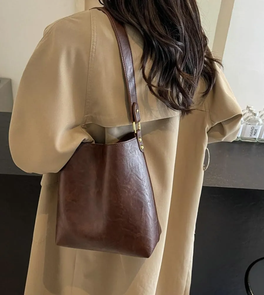 Women's Bucket Shoulder Tote Bags Fashion Large Top Handle Satchel Handbags PU Leather Crossbody Purses 2pcs
