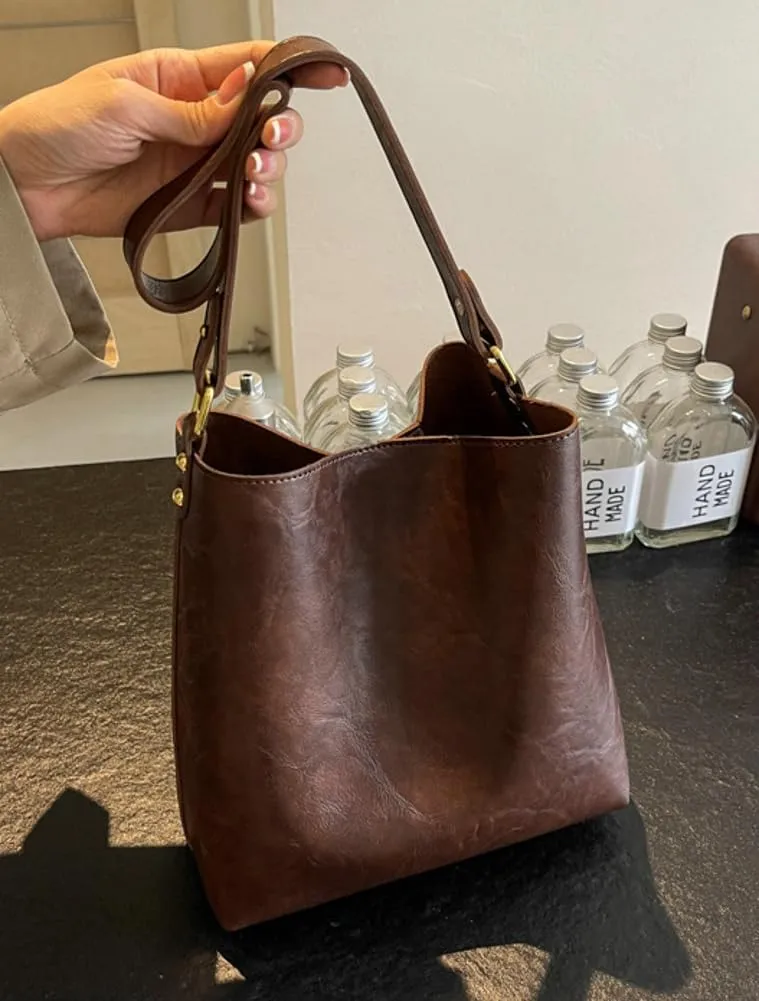 Women's Bucket Shoulder Tote Bags Fashion Large Top Handle Satchel Handbags PU Leather Crossbody Purses 2pcs