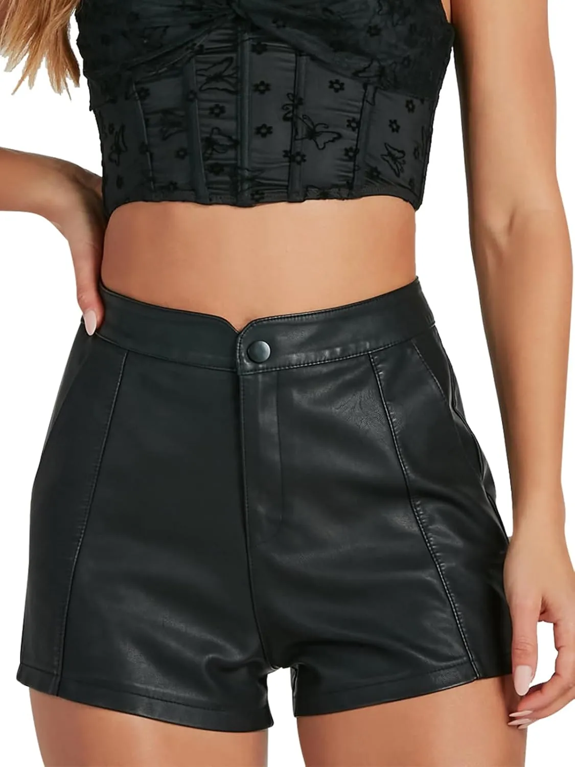 Womens Casual Faux Leather Shorts