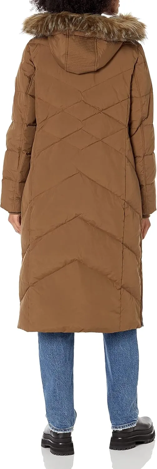 Women's Chevron Quilted Hooded Long Coat