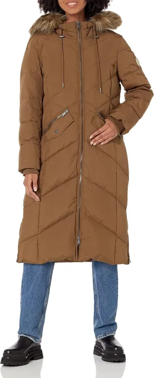 Women's Chevron Quilted Hooded Long Coat